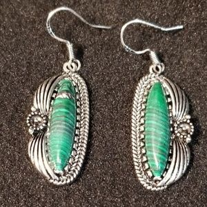 NEW Sterling Silver Green Malachite Earrings